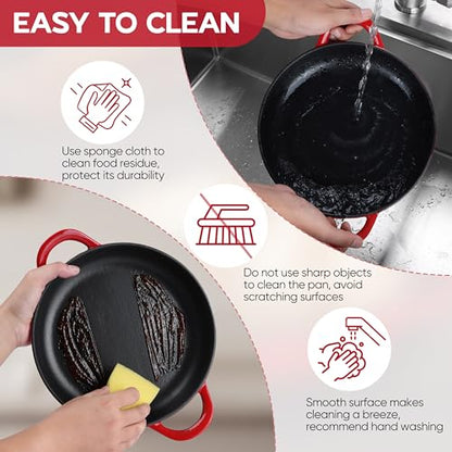E-far Dutch Oven for Sourdough Bread Baking, 6 Qt Round Enameled Cast Iron Dutch Oven for Homemade Artisan Bread, Dome Lid & Shallow Base, Matte Black Interior & Durable, Oven-Safe to 500℉, Red