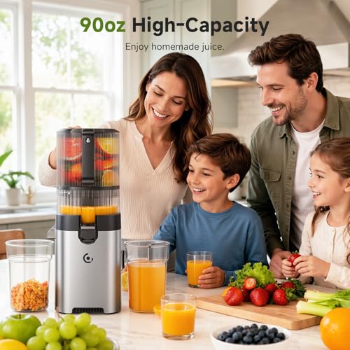 Cold Press Juicer, 6.5" Wide Feed Chute Slow Masticating Juicer Extractor for Whole Fruits & Vegetables, High Juice Yield, Quiet Motor, Easy Clean for Plant-Based Diet