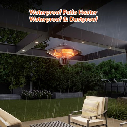 Patio Heater for Outdoor Use 1500W Electric Infrared Hanging Heater, Ceiling Mounted, Waterproof for Porch, Garage, Balcony, Overheat Protection Black