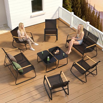 Ahomly 8-Piece Outdoor Patio Furniture Set, Textilene Rocking Set, Black