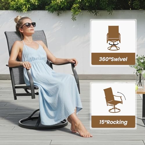 Soohow Outdoor Dining Set for 6, 7-Piece Patio Table and Chairs Set, 6 x Swivel Patio Dining Chairs with Textilene Fabric and 60"x35" Outdoor Table with 1.57" Umbrella Hole for Backyard, Poolside