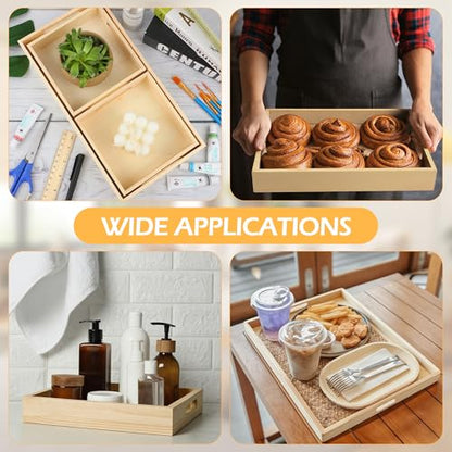 Aodaer 7 Pieces Wooden Trays, Wooden Nested Serving Trays, Rectangular Shape Wood Serving Tray with Handles for Kitchen Party Dinner Snacks