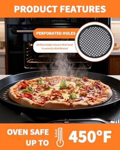 OXDFK 12-Inch Nonstick Pizza Pan with Holes, Perforated Carbon Steel Pizza Tray for Oven, Round Bakeware Pizza Tray for Home Restaurant Kitchen