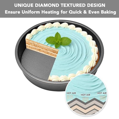 Tiawudi 9" Round Cake Pan Set of 2, 0.8mm Thick Heavy Duty Bakeware for Tiered & Layered Cakes, Nonstick Baking Pan with Diamond Texture for Even Heating, Cake Mold