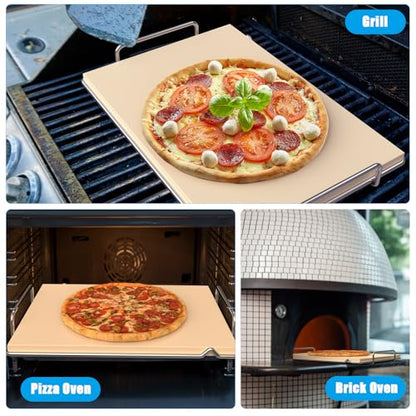 Outspark Pizza Stone with Grill Rack for Ninja Woodfire Outdoor Smoker XL OG800 OG900 Series Grill Accessories, Rectangle Pizza Baking Stone Set for Oven and Grill Baking