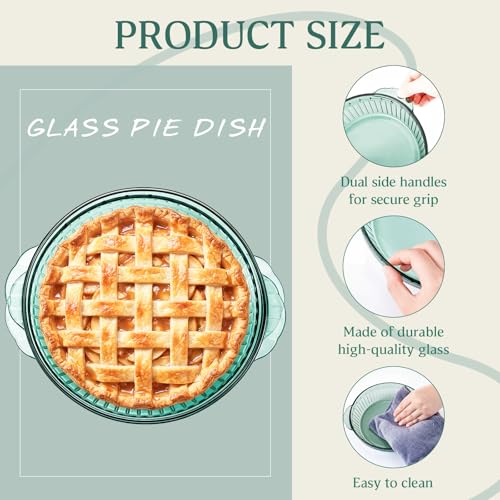 Mifoci 2 Pack Green Glass Pie Dish, 8 Inch Round Deep Plate, Tempered Glass Baking Dish, Non Toxic, Oven and Dishwasher Safe, Ideal for Baking Pies, Quiche and Desserts