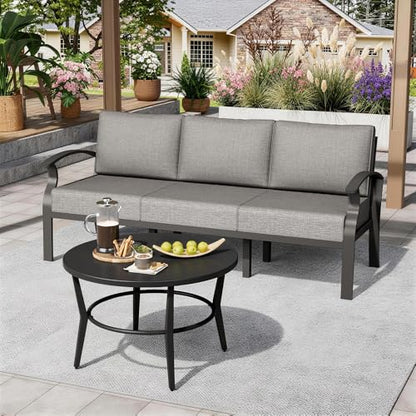 ALAULM Aluminum 3-Seat Patio Furniture Set, Metal Outdoor Furniture Sectional Sofas w/5.1" Cushions for Patio, Backyard, Poolside-Grey