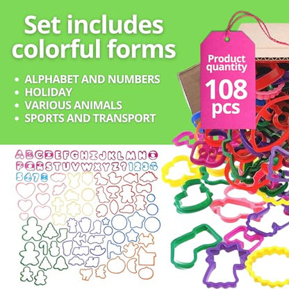 Pack of 108 Cookie Cutters Kit – Big Set of Plastic Cake Cookie Cutters Perfect Size Alphabet Numbers Holiday and Other Shapes for Baking Bento Box Bakeware for Holiday Birthday Party