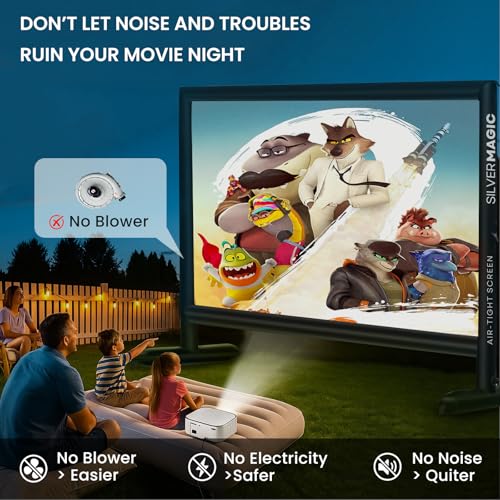Silent Inflatable Projector Screen I Air-Tight No-Blower Design, Black Backing, 150 inch (Equivalent to 18ft) for Indoor & Outdoor Use Backyard, Pool, Camping, Office, Church by Silvermagic