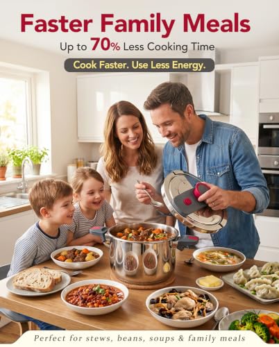 MICHELANGELO Stovetop Pressure Cooker Stainless Steel, 4.2 qt, 304 Stainless Steel, 6-Fold Safety System, One-Hand Easy-Open Lid, 2 Pressure Settings, Steamer Basket & Glass Lid, Induction Compatible