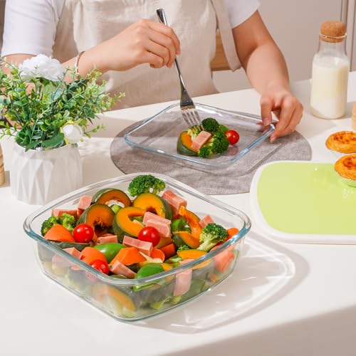 NUTRIUPS Glass Baking Dish with BPA Free Lids, Square Baking Pan, with White Contrast Lid (Mustard Yellow, 2 Pack, 9 x 9)