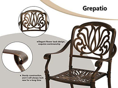 Grepatio 9 Piece Cast Aluminum Patio Furniture Set Outdoor Dining Set Bistro Furniture Set with 8 Armchairs and Dining Table, 8 Cushions for Backyard Garden Poolside (Without Cushion)