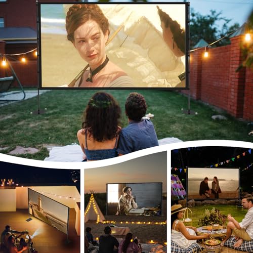 STWUI Outdoor-Projector-Screen-with-Stand - 120 inch Portable Projection Screen Indoor Outdoor Projector Screens 16:9 4K HD Lightweight Movie Screen with Carry Bag for Backyard Movie Night