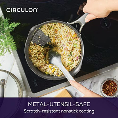 Circulon A1 Series w/ ScratchDefense Nonstick Induction Straining Sauce Pan with Lid, 3-Quart, Saucepan with Pour Spout, Graphite