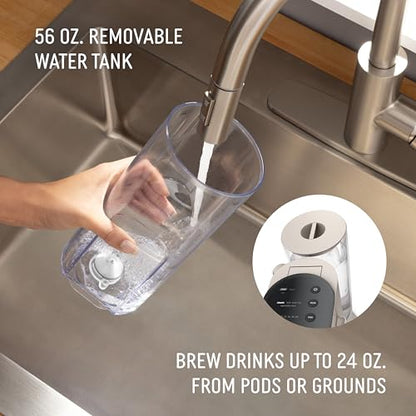 Ninja Pod and Grounds Specialty Single Serve Coffee Maker, K-Cup Pod Compatible, Brews, Compact Design, Built-in Milk Frother, 56 Ounces Reservoir, 6 Ounces Cup to 24 Ounces Mug Sizes, Stone, PB051ST