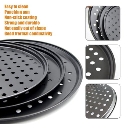 Handook Pizza Pan Set, Carbon Steel Pizza Pan with Holes, for Oven Baking Supplies & Home, Kitchen, Restaurant（9 Inch &10 Inch &12 Inch）