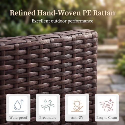 OMNIBERG 5 Piece Outdoor Sectional Patio Furniture Sets, All Weather Outdoor Wicker Rattan Patio Conversation Set, Patio Seating Sofas with Cushions, Lumbar Pillows and Tempered Glass Table