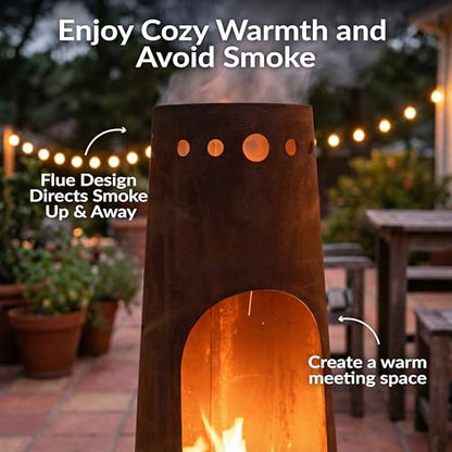 Sunnydaze Santa Fe 50-Inch Chiminea Outdoor Fire Pit - Wood-Burning Chiminea Outdoor Fireplace with Wood Grate - Rustic Patina Finish
