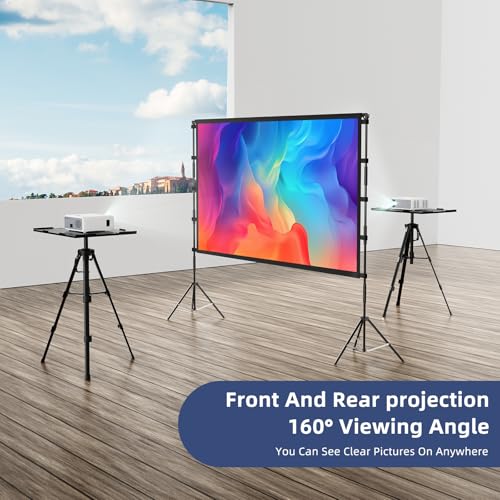 Outdoor Projector Screen with Stand, 80 Inch, 16:9 4K HD Portable Projector Screen Outdoor Indoor with Carry Bag for Backyard Movie Night