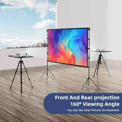 Outdoor Projector Screen with Stand, 80 Inch, 16:9 4K HD Portable Projector Screen Outdoor Indoor with Carry Bag for Backyard Movie Night