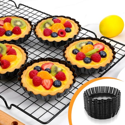 Meyeyaia 16 Pack Mini Tart Pan 4 Inch with Removable Bottom, Nonstick Round Mini Quiche Pans Mold Heavy Duty Fluted Side for Pies, Mousse Cakes, Dessert Baking