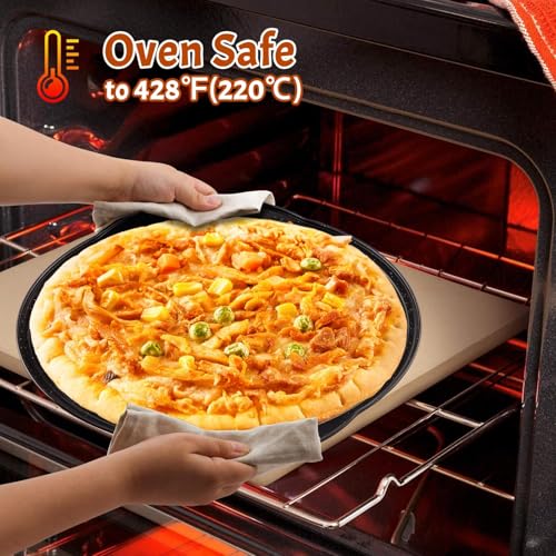 hunnycook 2P Non Stick Pizza Pans - 12” Round Pizza Tray with Holes and Handle, Carbon Steel Pizza Pan for Oven, Dishwasher Safe, PFOA Free
