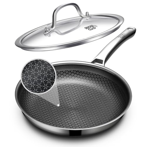 OATOFP Non Stick Frying Pans 12 inch, Hybrid Improved Version Frying Pans Nonstick with Lid,non stick Stainless Steel Skillets, Dishwasher and Oven-Safe Chef Pan, PFOA Free Cookware upgraded design
