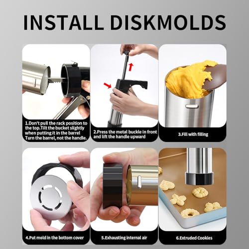 Swanwish Cookie Press Gun Kit - Home & Kitchen Spritz Cookie Maker with 13 Discs + 8 Icing Nozzles for Christmas & Party Baking