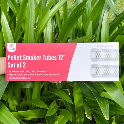 LIZZQ Premium Pellet Smoker Tube 12" (Set of 2) - 5 Hours of Billowing Smoke, Hot or Cold Smoking, for Any Grill or Smoker, An Easy and Safe Way to Provide Smoking, Free eBook Grilling Ideas & Recipes