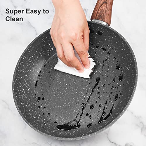 M MELENTA Granite Pots and Pans Set Non Stick, 11 Piece Die-Cast Induction Cookware Set, Nonstick Kitchen Cooking Set w/Frying Pans & Saucepans, PFOA Free