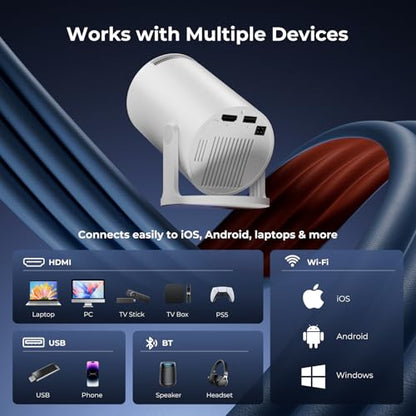 [Built-in Apps] CLOKOWE Mini Projector with WiFi and Bluetooth, 2026 Upgraded 1080P Smart Portable Projector with 180° Rotation, Auto Keystone, Compatible with iPhone/Android/Laptop/TV Stick/HDMI/USB