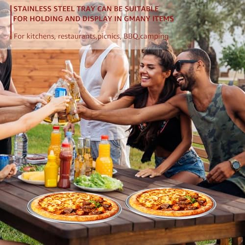 LANIAKEA 8 Pieces Stainless Steel Pizza Pans 8 Inch Round Pizza Oven Baking Serving Plate Tray Non-Stick Coating Pizza Plate for Pizza Pie Cookie, Baking, Serving, Dishwasher Safe