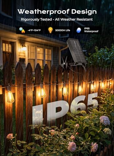 Brightown 52FT Solar String Lights Outdoor Waterproof, Patio Lights with Remote and 15+1 LED Shatterproof Bulbs, Dimmable & Timable, 3 Light Modes, Solar Lights Outdoor for Yard Garden Camping Party