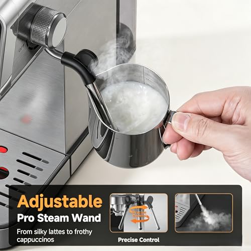 AMZCHEF Espresso Machine with Self-Cleaning, 20Bar Coffee Maker, Platinum