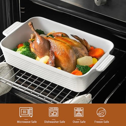 Jassceram Casserole Dishes for Oven, Porcelain Baking Dishes Set of 4, Rectangular Ceramic Casserole Dish with Handles, Deep Lasagna Pan for Kitchen Baking, 9.6" to 15.2", Nesting Design, White