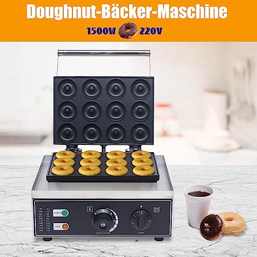 Rocoreny Mini Donut Maker, Pancakes Maker Machine,1550W Electric Commercial Waffle Donut Machine Double-Sided Heating 50-300℃ Non-Stick Coating For Professional Kitchen, Bakery, Dessert Shop (12Holes)