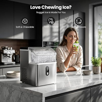 Crzoe Nugget Ice Maker Countertop, 35lbs/Day, Portable Pebble Ice Machine