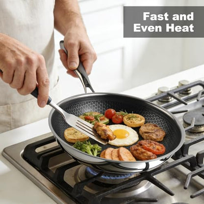Ranbomer Hybrid Ceramic Non Stick Frying Pan 10 Inch, 5-Ply Stainless Steel Skillet,Stay-Cool Handle,Induction Ready, Compatible with All Cooktops, PFAS-Free, Non-Toxic.(10 Inch)