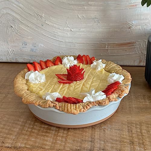 Mora Deep Fluted Ceramic Pie Dish for Apple Pie, Quiche, Tart - 9 inch - Modern Farmhouse Style Porcelain - Earl Grey