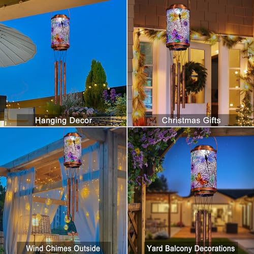 Hummingbird Solar Wind Chimes for Outside, Garden Gifts for Women,Solar Lantern Outdoor Waterproof Lights for Balcony, Porch, Backyard, Birthday Gifts for Mom Grandma Wife (1Pack)
