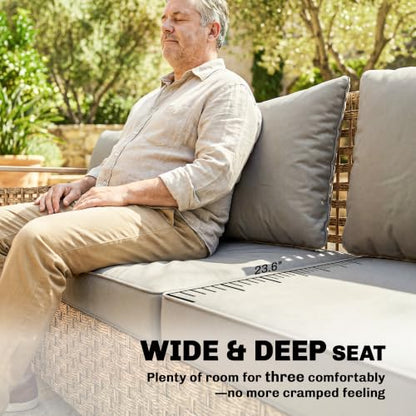 Outsunny Outdoor Patio Couch Wide Deep Seat 3 Seater Wicker Gray