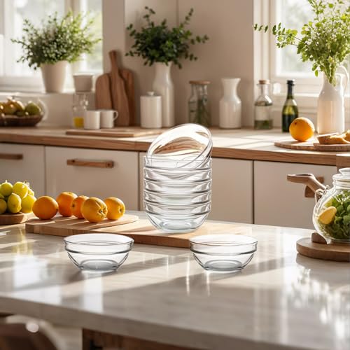 Farielyn-X 3.5in 4oz Small Glass Bowls, Mini Glass Containers, Ramekins, Prep, Pinch Bowl, Stackable Condiment Containers, for Prep, Dips, Nuts, Snacks, Candy Meal Prep Bowls, Dessert Bowls
