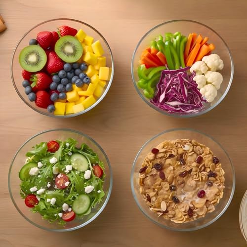 BECFISH Borosilicate Glass Bowls, Set of 4 (1.1 QT Each) - Heavy-Duty, Scratch Resistant & Lead-Free. Oven, Microwave, Dishwasher & Freezer Safe. Perfect for Meal Prep, Baking, Serving, Entertaining