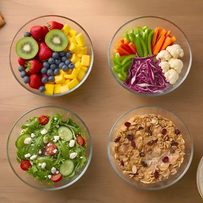 BECFISH Borosilicate Glass Bowls, Set of 4 (1.1 QT Each) - Heavy-Duty, Scratch Resistant & Lead-Free. Oven, Microwave, Dishwasher & Freezer Safe. Perfect for Meal Prep, Baking, Serving, Entertaining