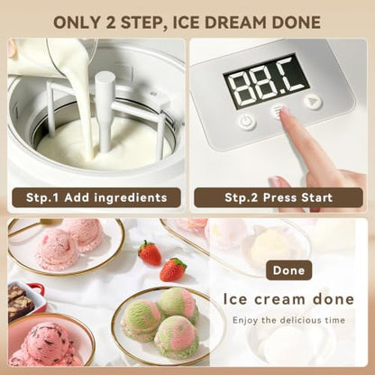Ice Cream Maker with Built-in Compressor - Fastest Freezing Automatic Ice Cream Machine, 1.2QT Capacity with LCD Display for Homemade Ice Cream, Sorbet, Frozen Yogurt