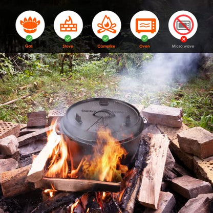 LIFERUN Dutch Oven Pot with Lid, 13.2 Quart Cast Iron Dutch oven, with Lid Lifter Handle & Stand and Dual Function Griddle for Home Cooking BBQ Baking, black