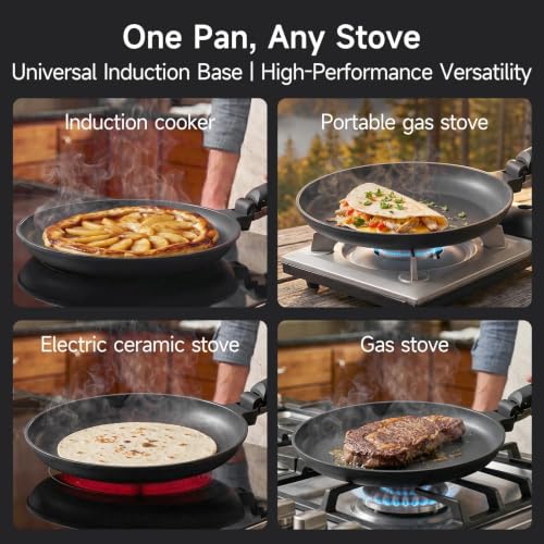 JEETEE Nonstick Crepe Pan with Detachable Handle, 11" Titanium Pancake Pan