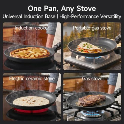 JEETEE Nonstick Crepe Pan with Detachable Handle, 11" Titanium Pancake Pan