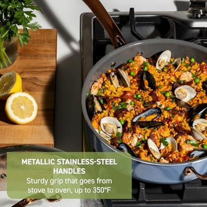 T-Fal Preserve Ceramic, Non stick Cookware Set 13-Piece, Oven & Broiler Safe up to 350°F, Includes Stockpot, Saucepans, Frying Pans, Protectors, Pots and Pans, Blue