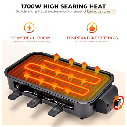 Pukomc Electric Indoor Grill,2 in 1 Indoor Grills for Kitchen with Grill Net & Non-Stick Cooking Removable Plate, Temperature Control, Dishwasher Safe, 1700W Black